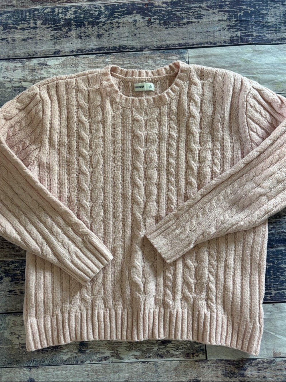 HOLLISTER Blush Cable-Knit Crewneck Sweater